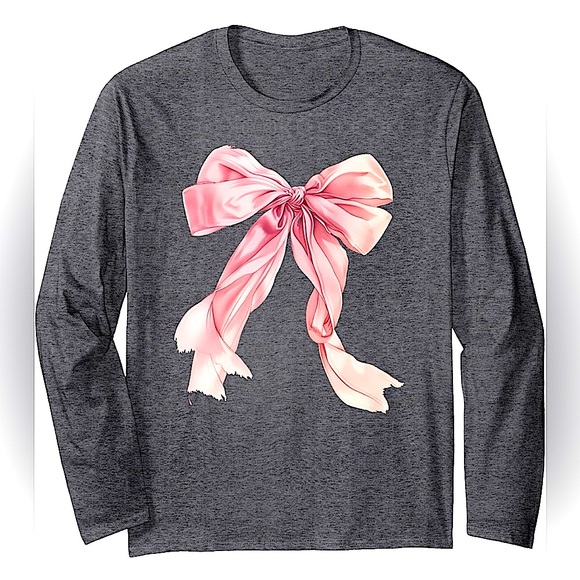 NWOT Long-Sleeve Bow Tee in Dark Heather Grey - Picture 1 of 7